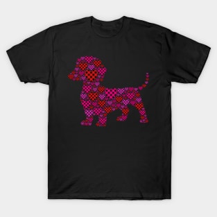 Funny Red & Pink Plaid Hearts Dachshund Dog Valentines Day T-Shirt